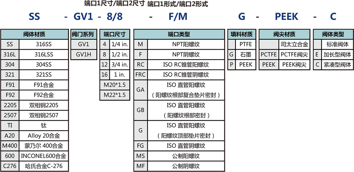 GV1系列压力表阀选型说明 GV1系列压力表阀选型说明