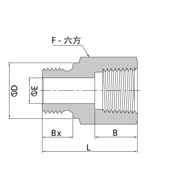 ISO平行外螺纹转NPT内螺纹直通（外螺纹根部复合垫片密封）